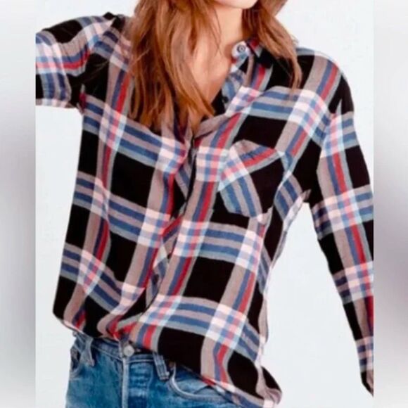 Rails Hunter Melon Aqua & Black Plaid Button Down shirt Large - Picture 9 of 9